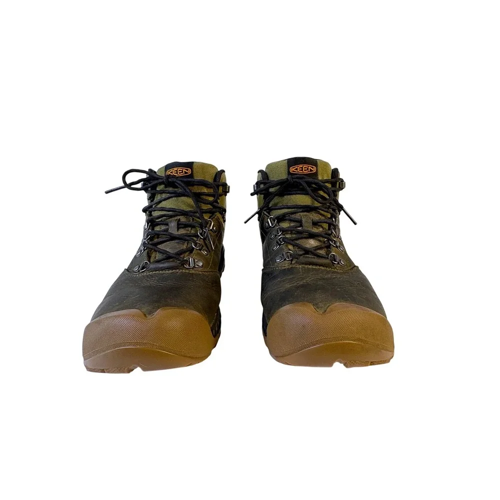 Keen Dry Waterproof Hiking Boots Mens 12 Green Black Leather Mid Trail Shoes